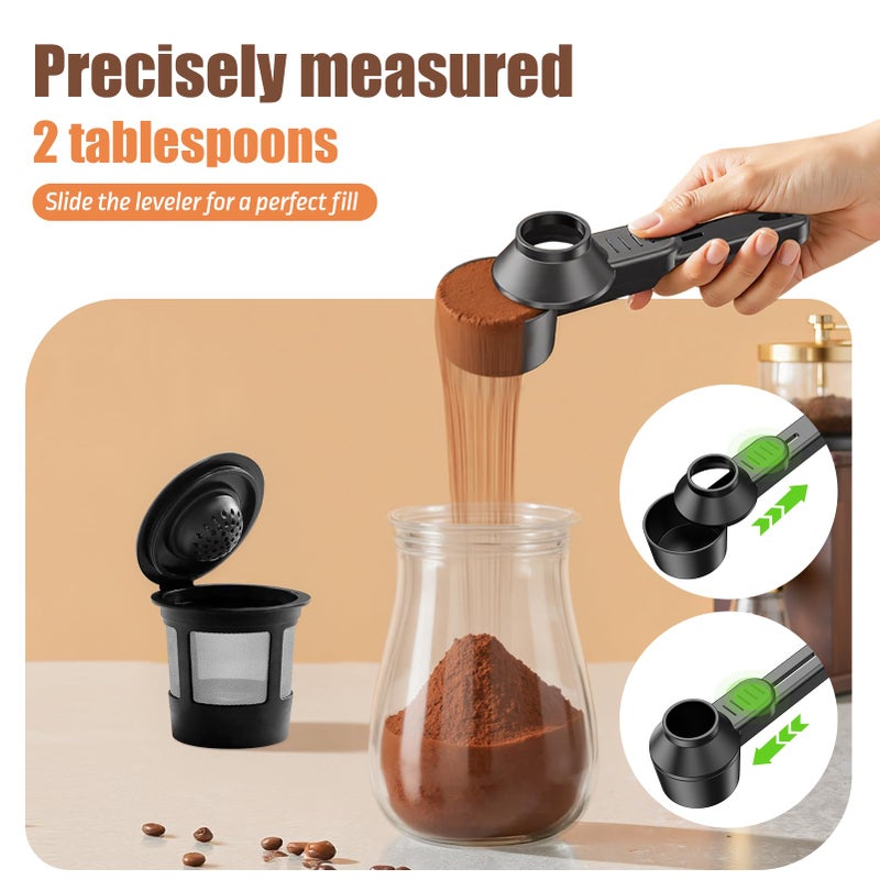 CAPMESSO Coffee Scoop & Funnel for Reusable K Cup Refillable Coffee Pods: 2 Tablespoon Coffee Measuring Scoop - Easy Slide Scoop for Ground Coffee, Protein Powder, Tea without Spilling (2 Pack) - Image 2
